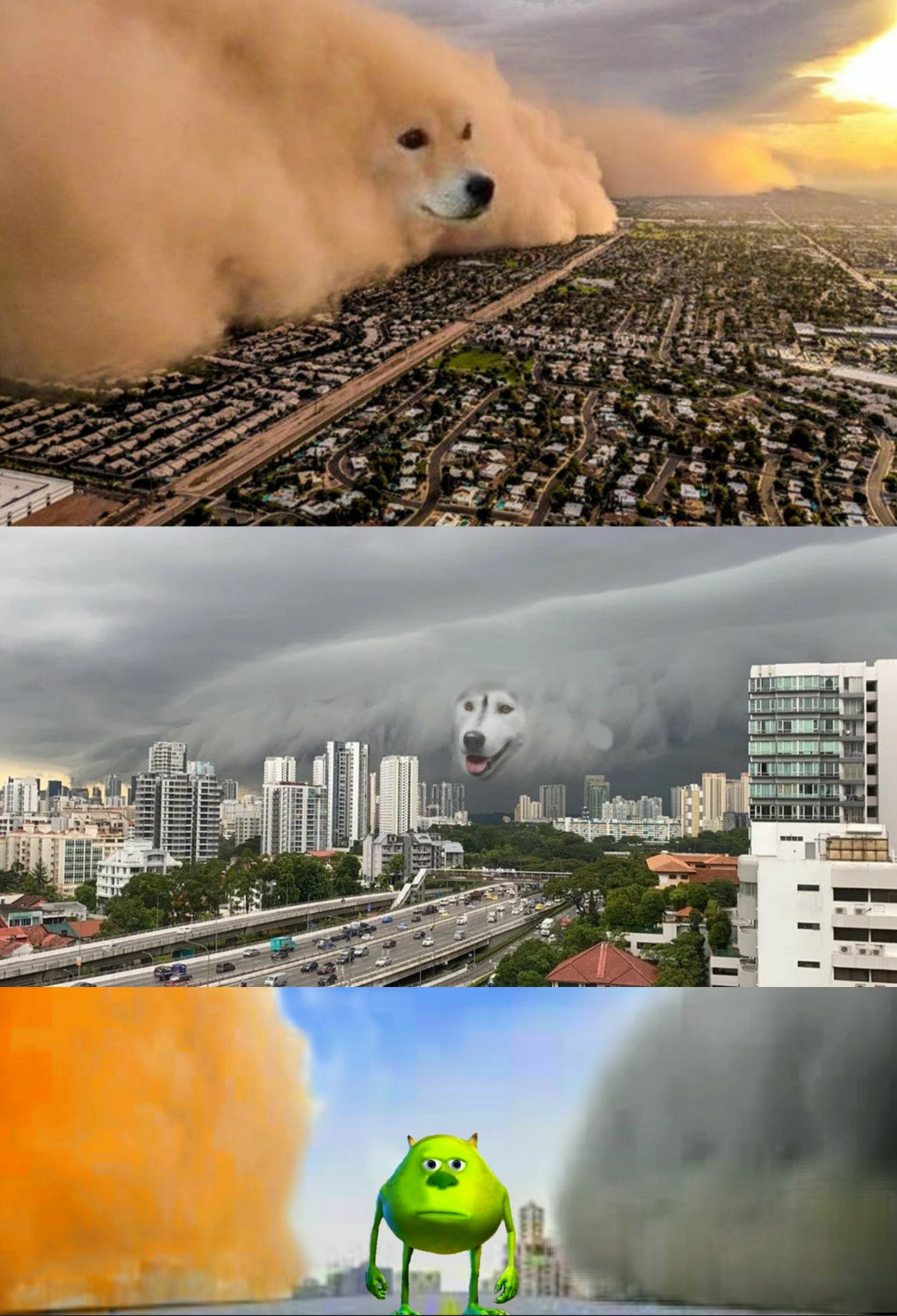 2 Large clouds of doge covering the city
